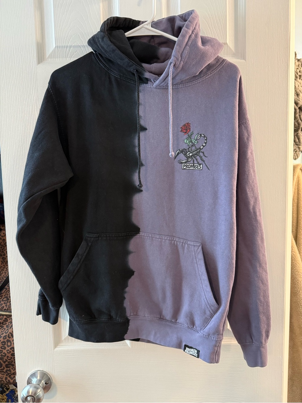 Broken Promises Two-Tone Black and Lavender Hoodie - Rose Graphic Size Small